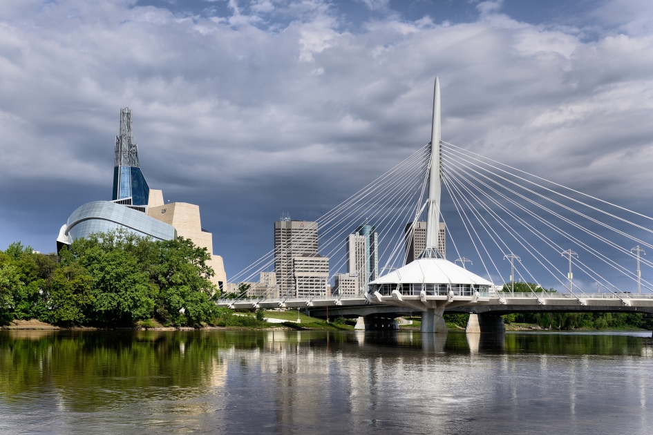 A cloudy day over Winnipeg bridge in Manitoba, Canada