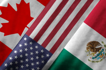 The flags of Canada, the United States, and Mexico