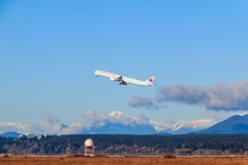 An airplane takes off in Vancouver, British Columbia, Canada